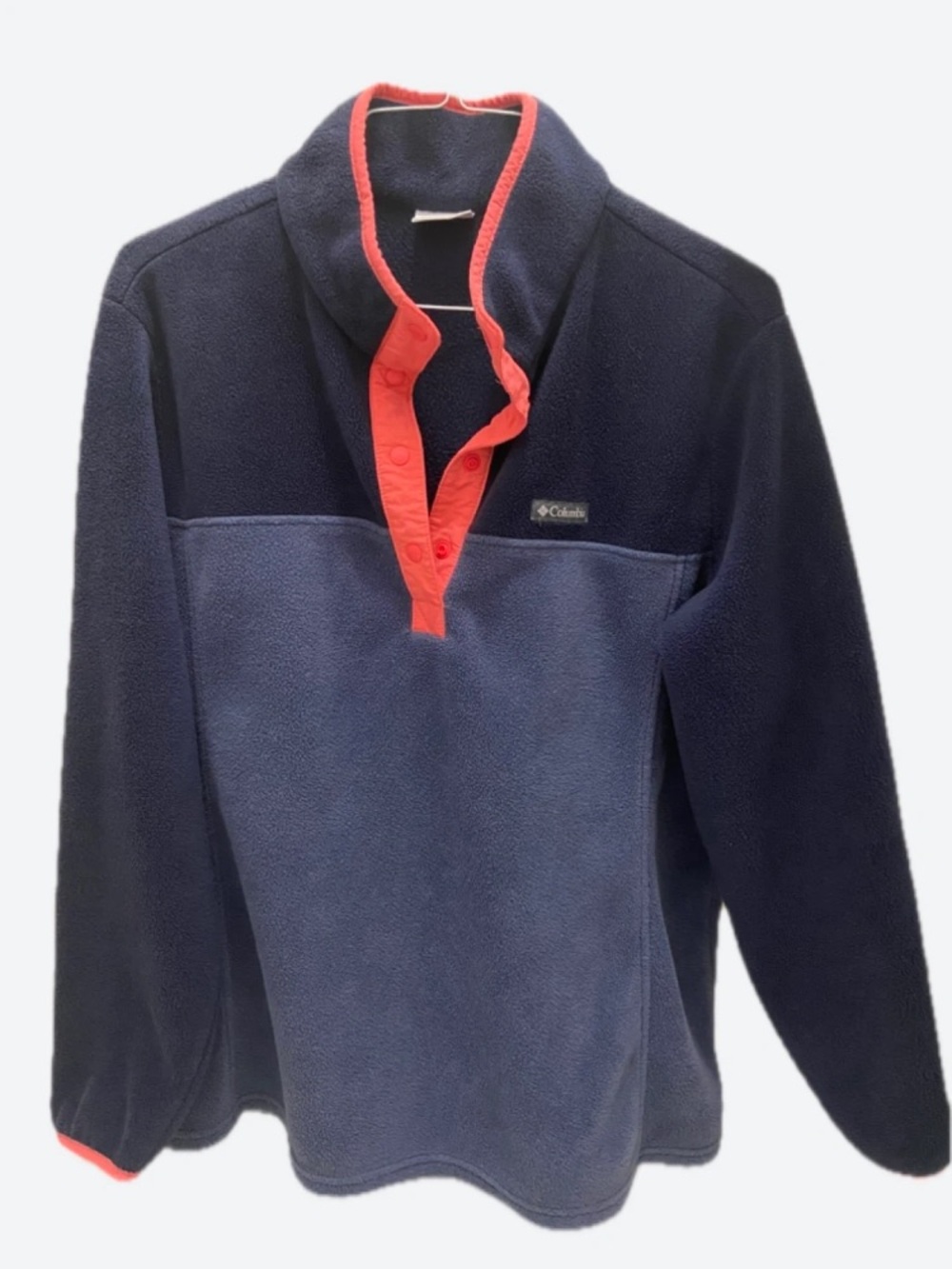 Columbia Men’s Navy Fleece Pullover with Coral Snap Placket